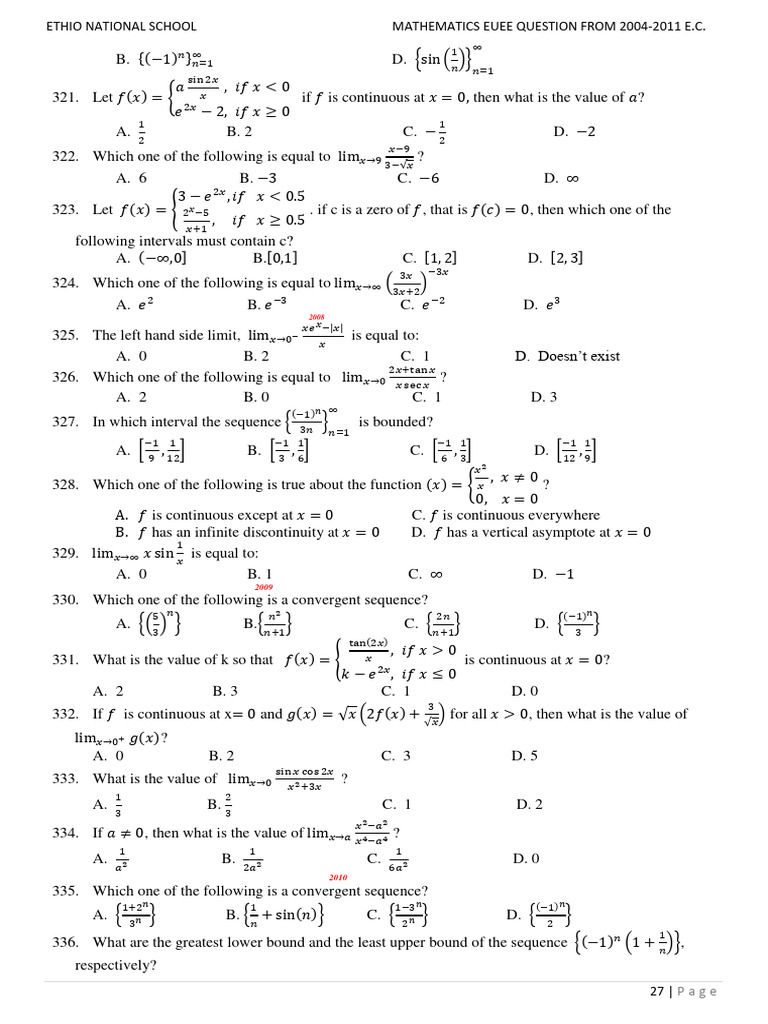 Ethio National School Mathematics Euee From 2004 2011 E.C.: D. Doesn T ...