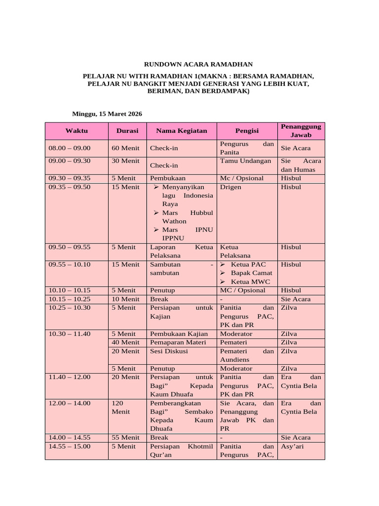 Rundown Acara Ramadhan Pac 2026 | PDF