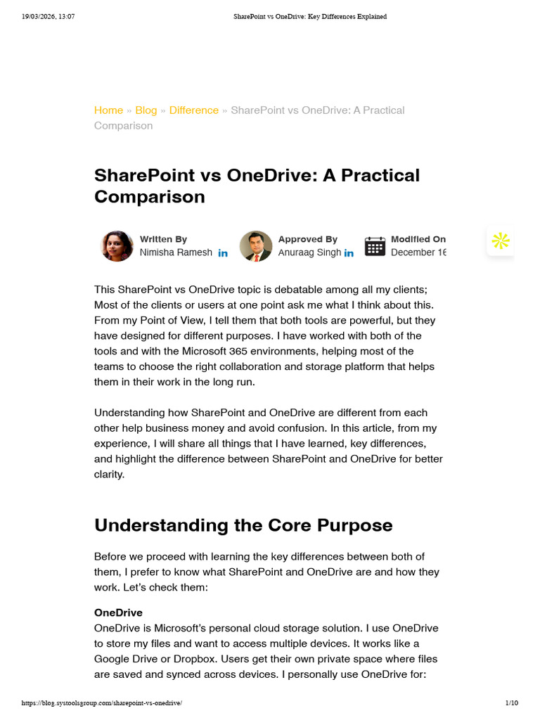 SharePoint Vs OneDrive - Key Differences Explained | PDF