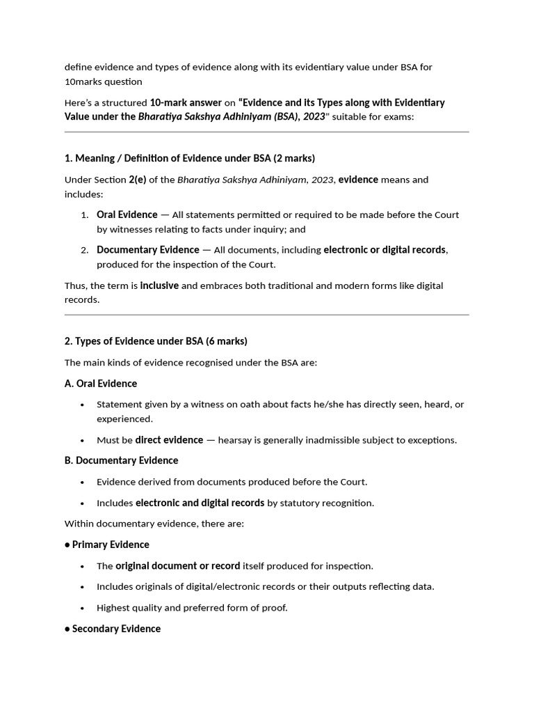 BSA Important Questions | PDF | Witness | Estoppel