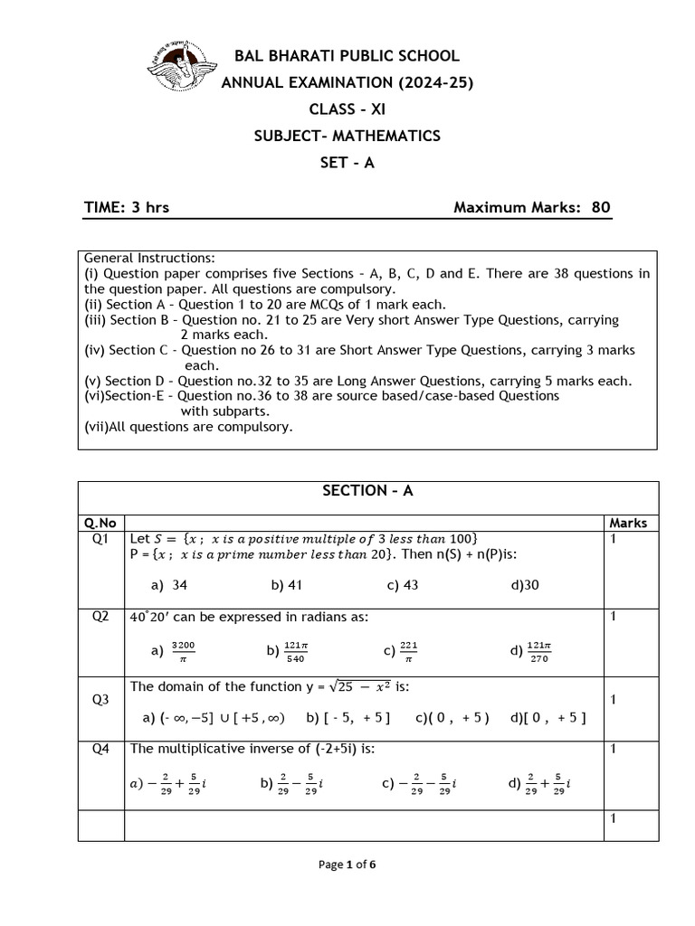 Math 11 AE QP SetA | PDF
