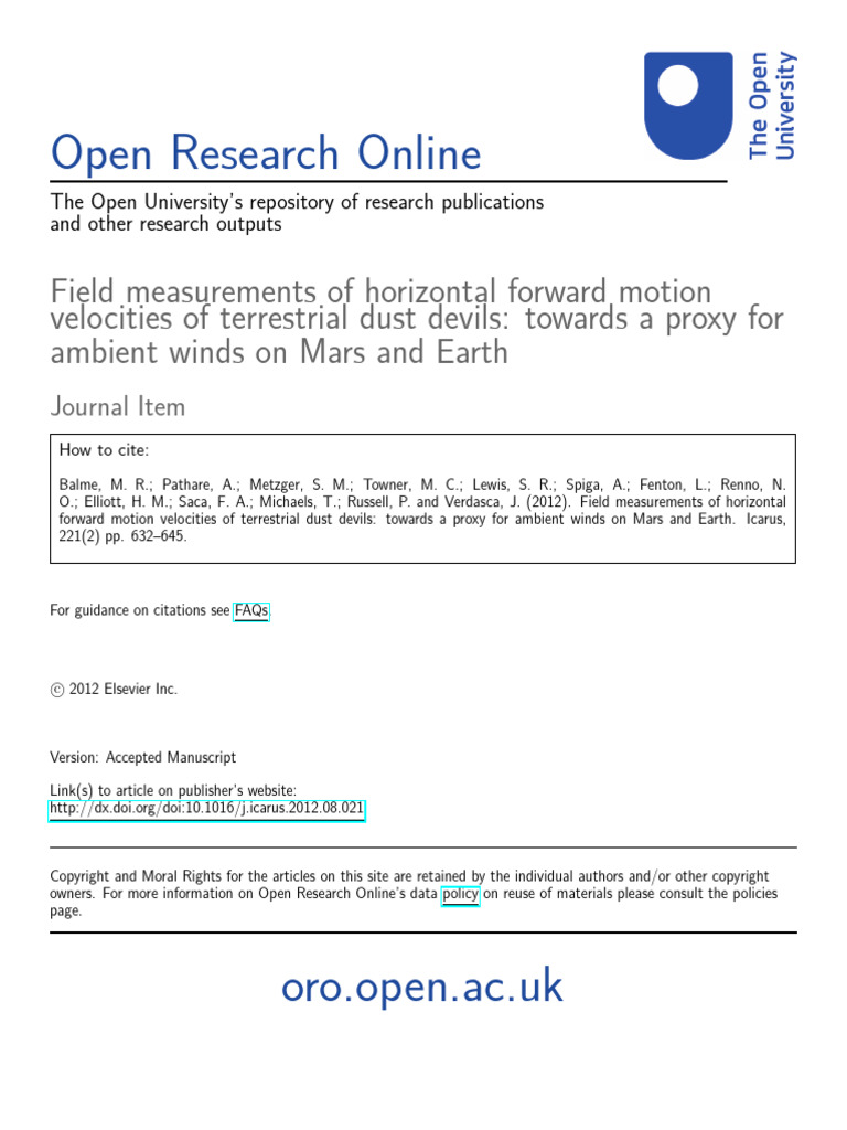 Field Measurements of Horizontal Forward Motion | PDF