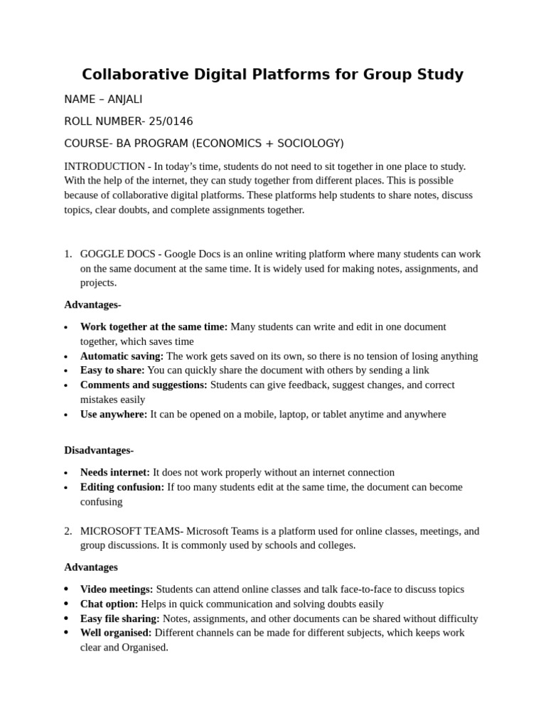 Collaborative Digital Platforms For Group Study | PDF