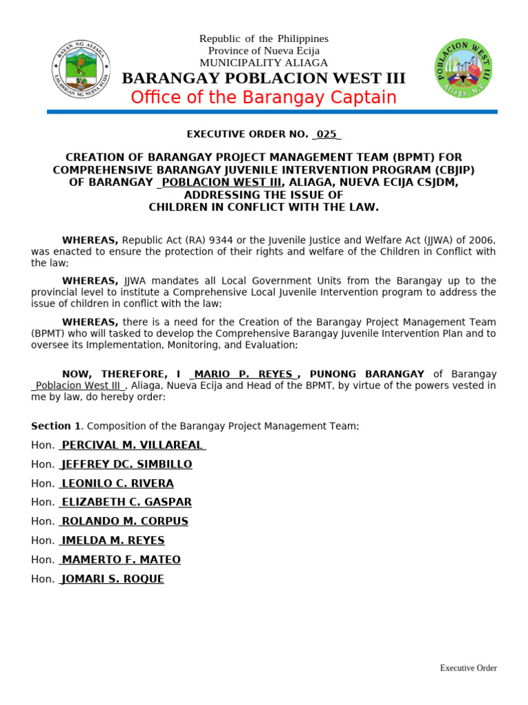 PMT CBJIP Executive Order | PDF | Government | Justice