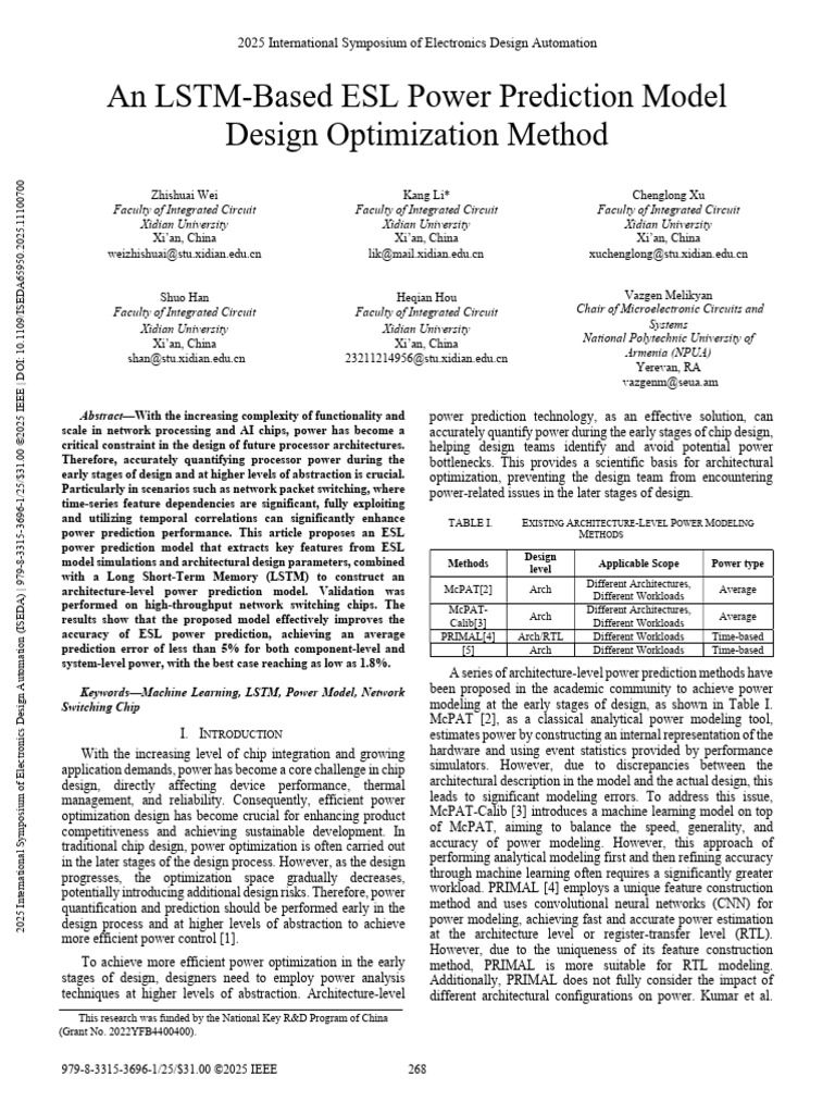 An LSTM-Based ESL Power Prediction Model Design Optimization Method | PDF