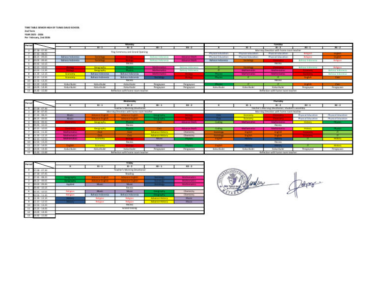 Time Table 2025 - 2026 2nd Term 2 February | PDF | Science