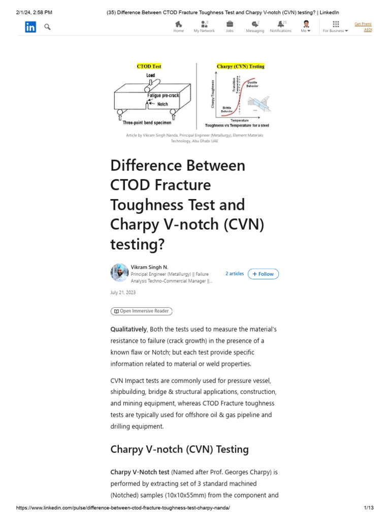 Difference Between CTOD Fracture Toughness Test and Charpy V-Notch (CVN ...