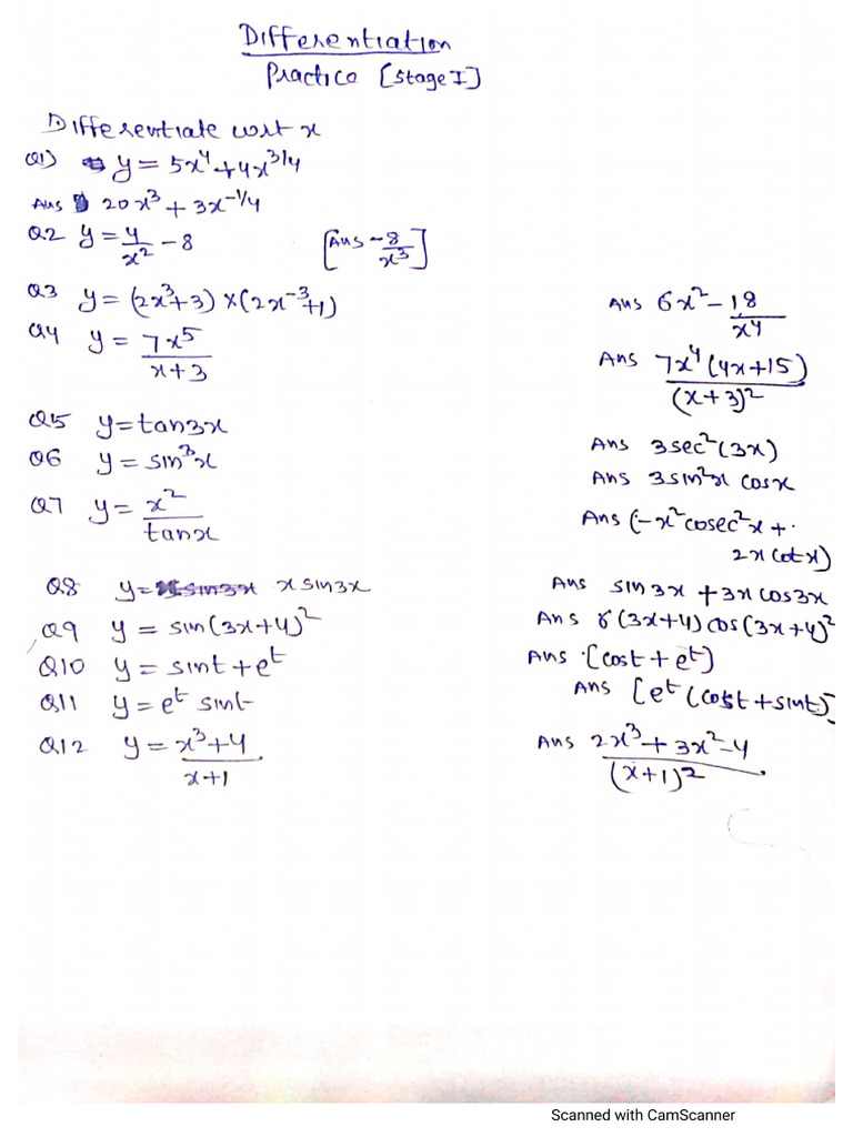 Differentiation Questions and Solutions | PDF
