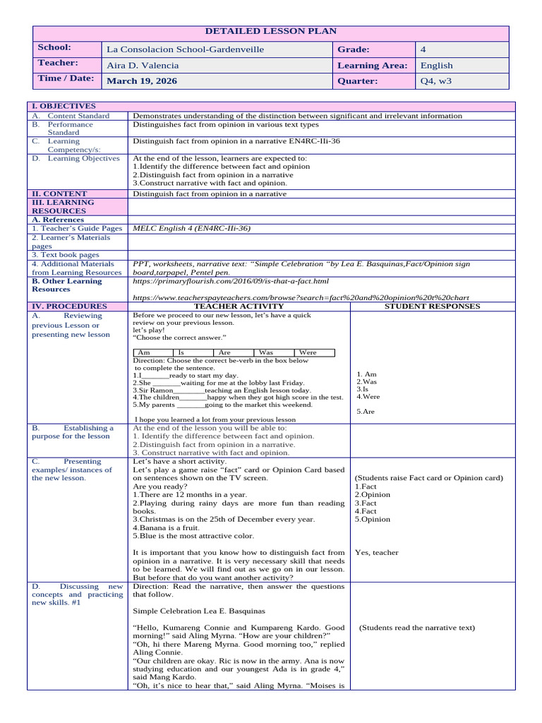 Final 4 Detailed Lesson Plan (Final) | PDF