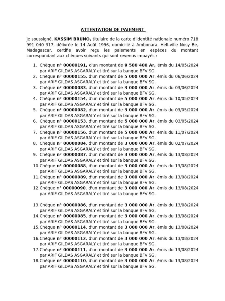 Attestation de Paiement | PDF