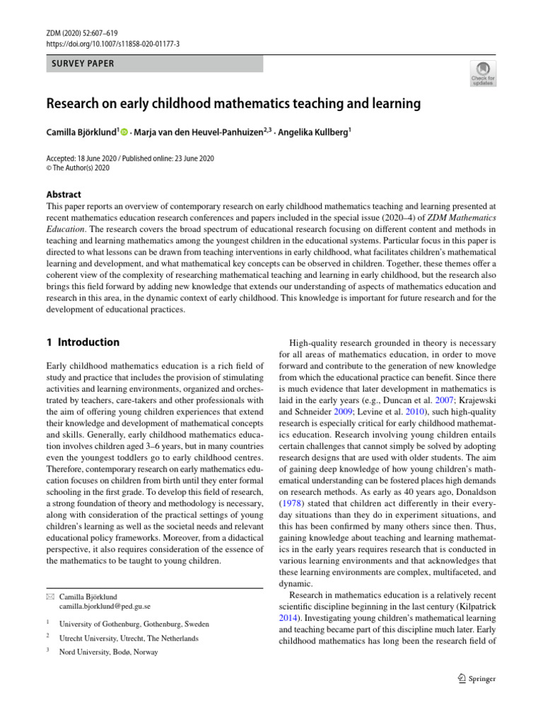 Research On Early Childhood Mathematics Teaching and Learning | PDF