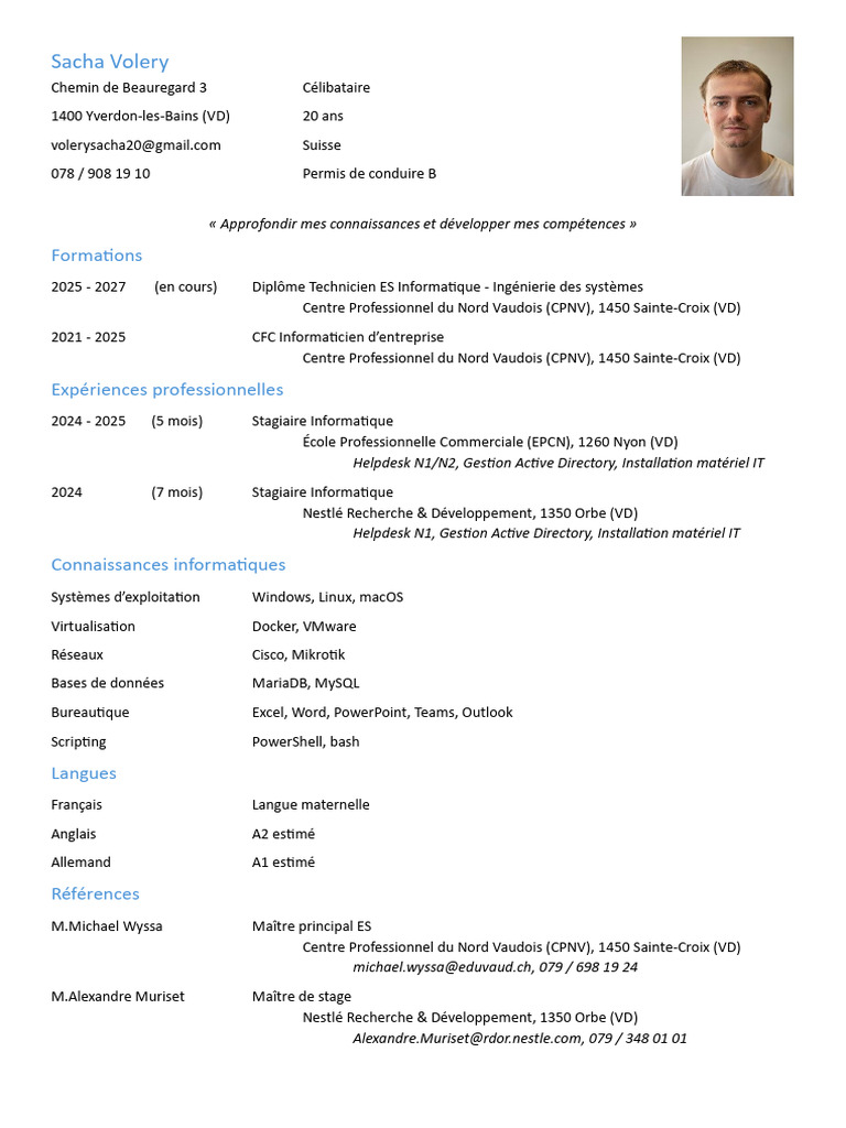 Dossier Condidature Sacha Volery ArcIT | PDF