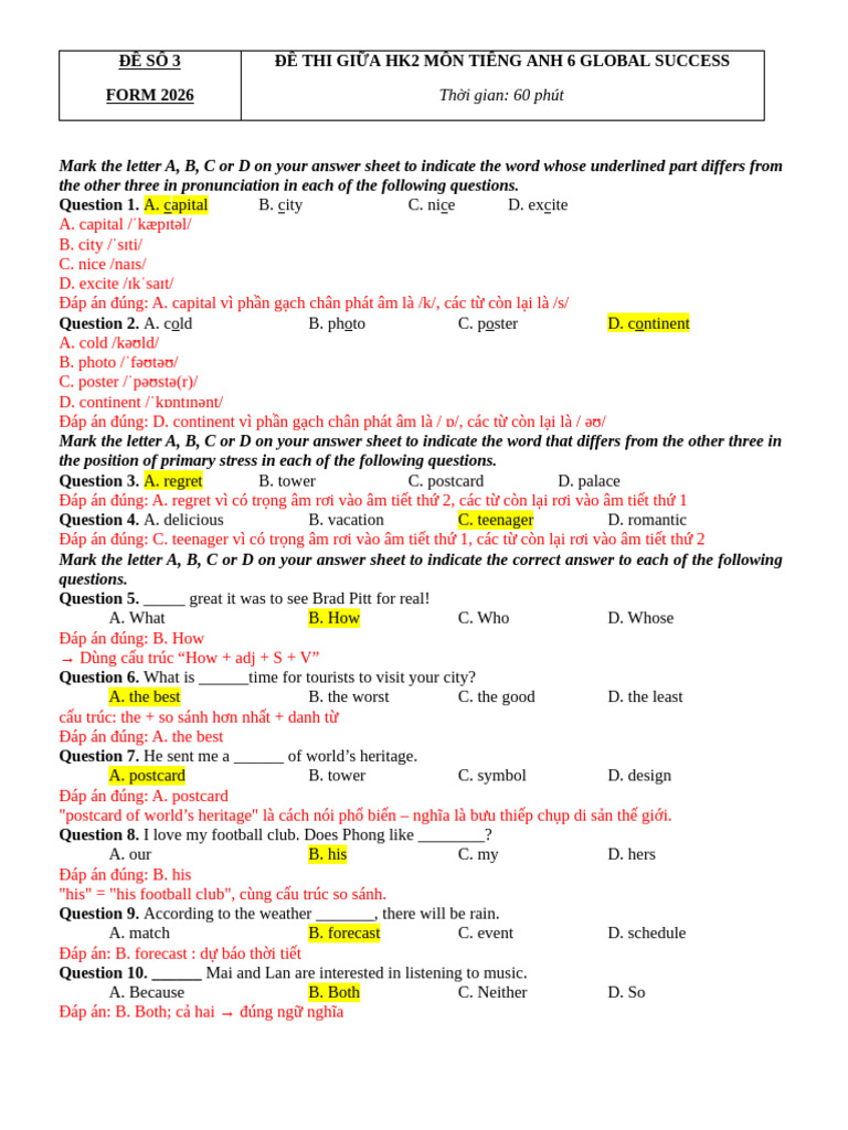 l6 Đề 3 Thi Giữa Hk2 Gs Form 2026 Gv | PDF