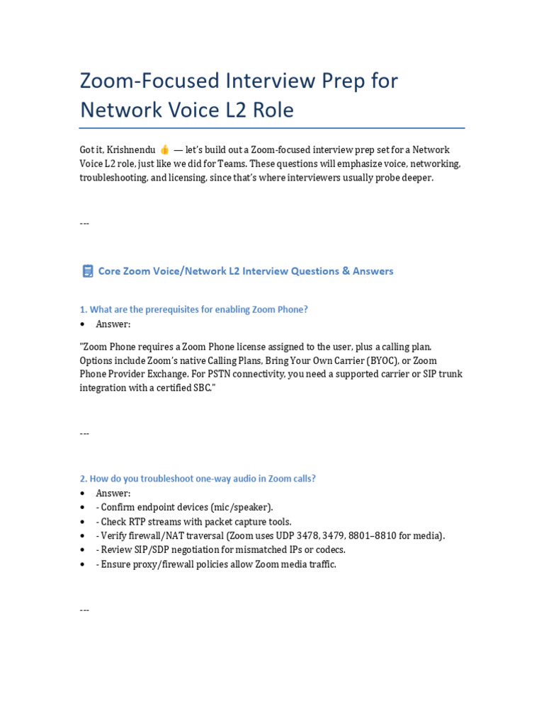 Zoom Network Voice L2 Interview Prep | PDF