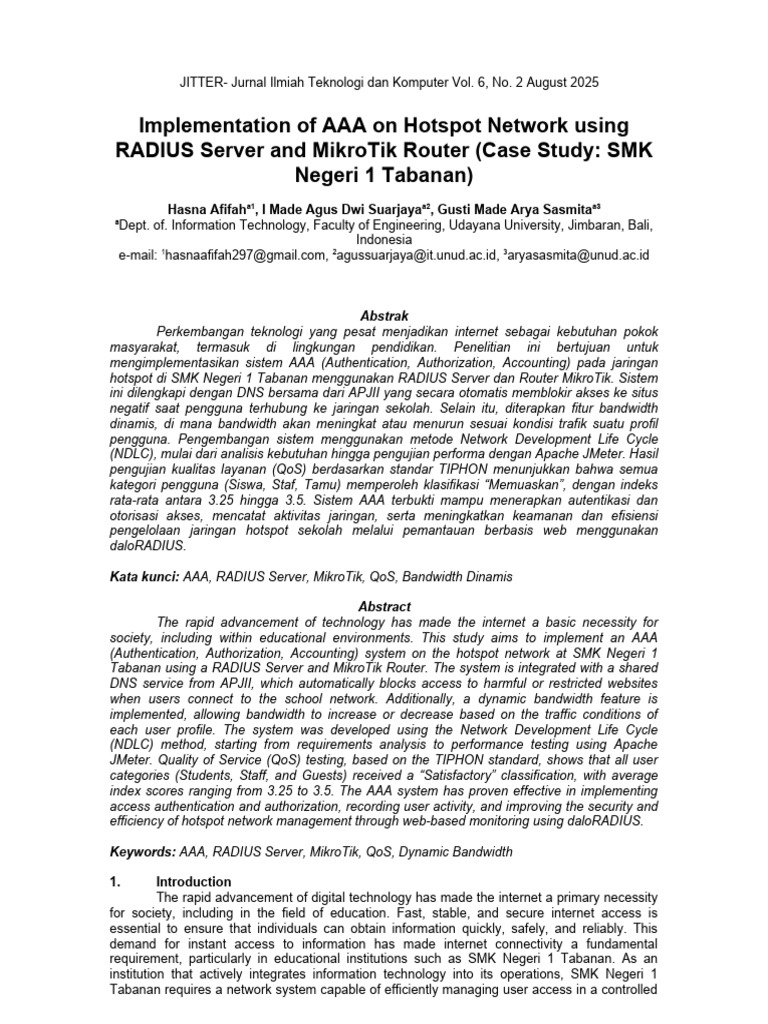 Implementation of AAA On Hotspot Network Using RADIUS Server and ...