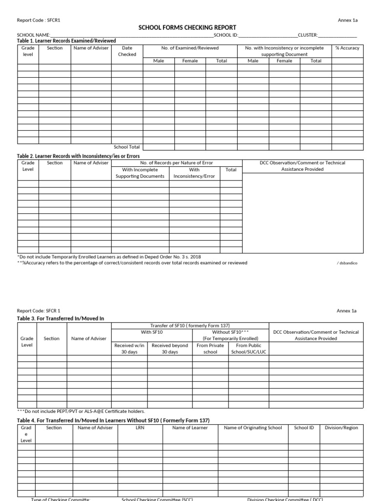 School Form Checking Report SFCR 2 | PDF