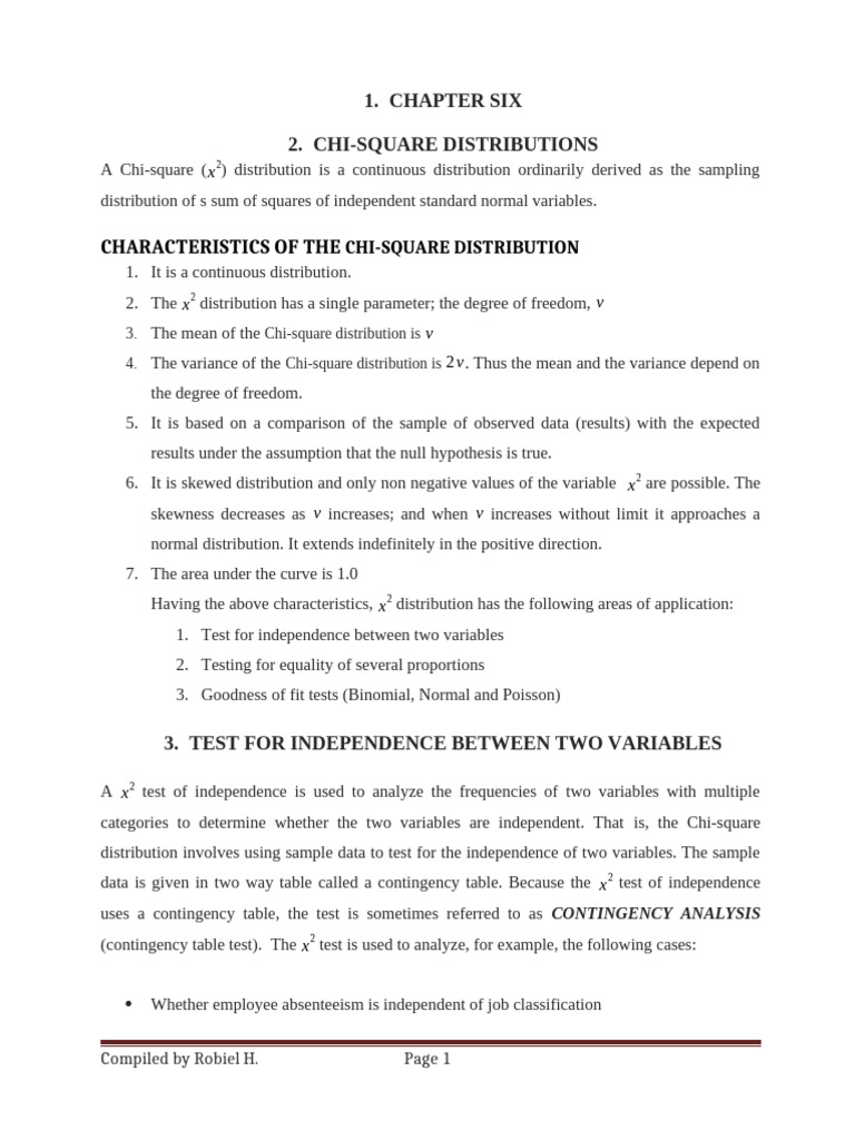 CH Vi - Chi Square | PDF | Chi Squared Distribution | Chi Squared Test