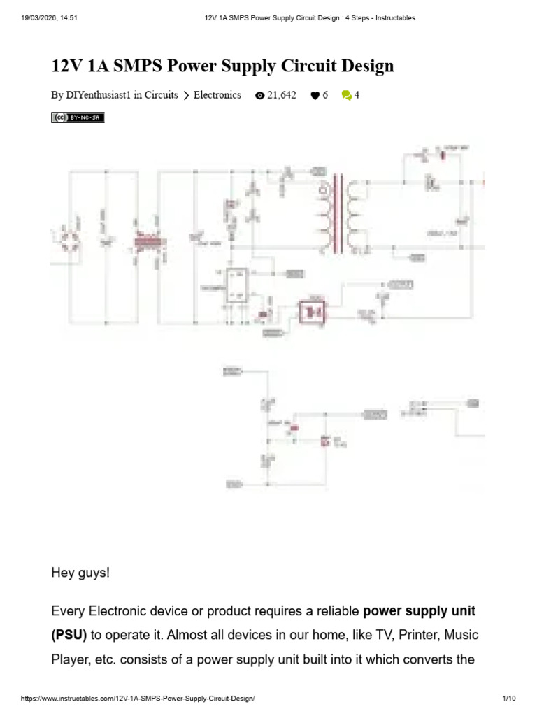 12V 1A SMPS Power Supply Circuit Design - 4 Steps - Instructables | PDF