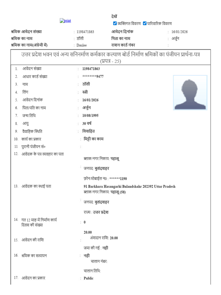 Labour Profile Labour Card | PDF