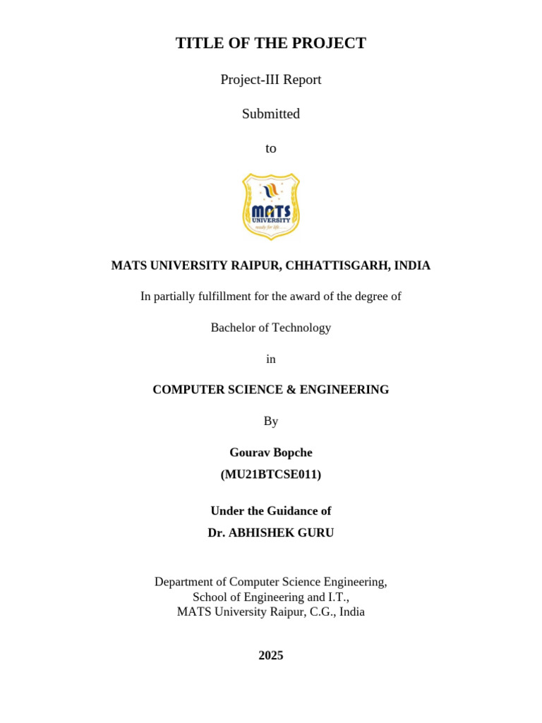 Project Thesis Format Front Page | PDF