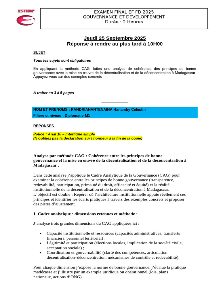 EFFD 2025 Gouvernance Et Développement | PDF