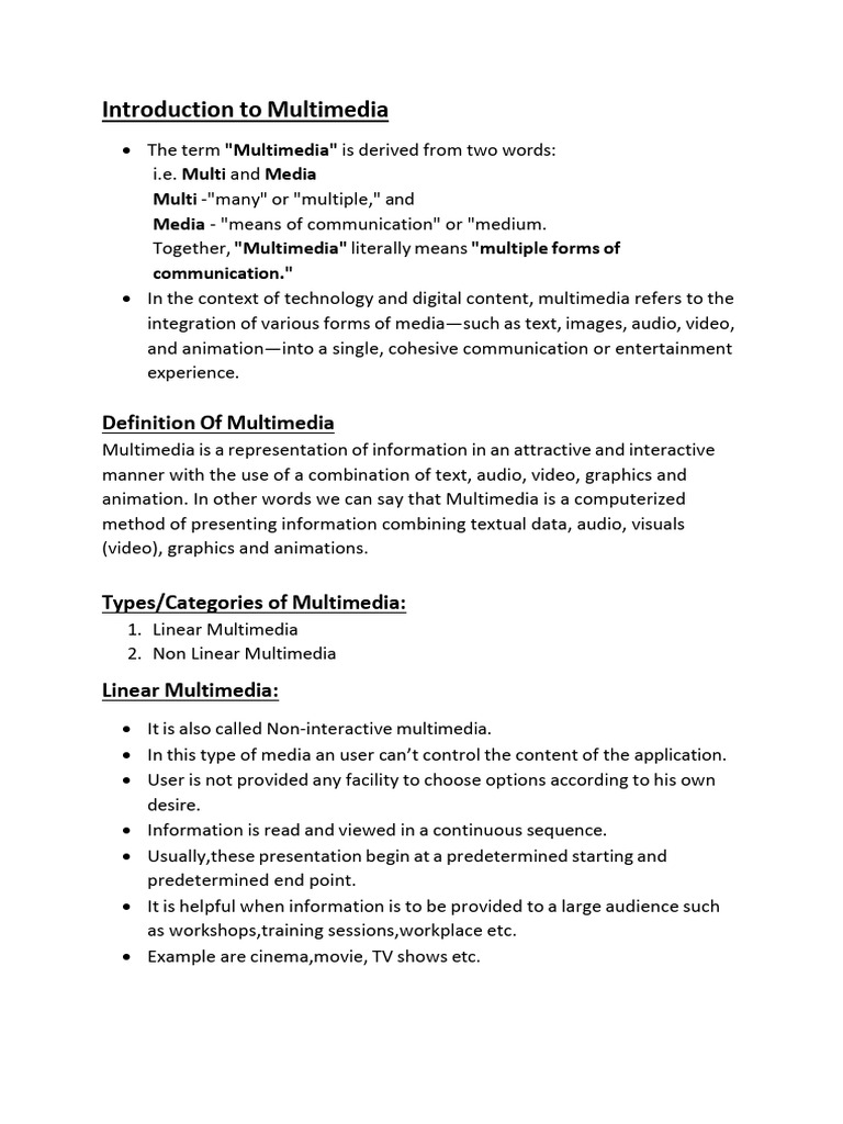 UNIT - 1 Multimedia Technology | PDF