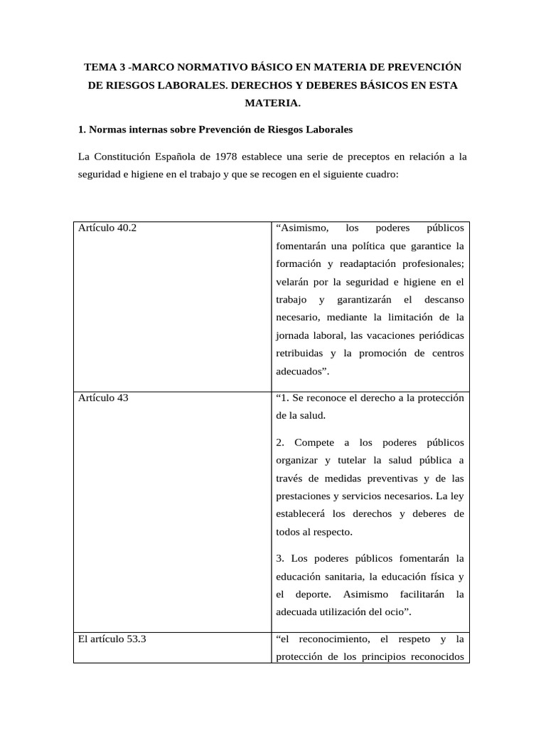 Tema 3 Prevención de Riesgos Laborales | PDF | Derecho laboral ...