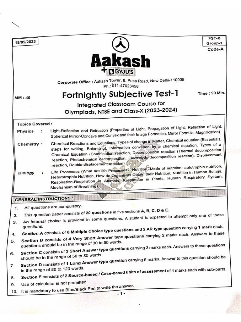 FST-01 2023-24 Class X | PDF
