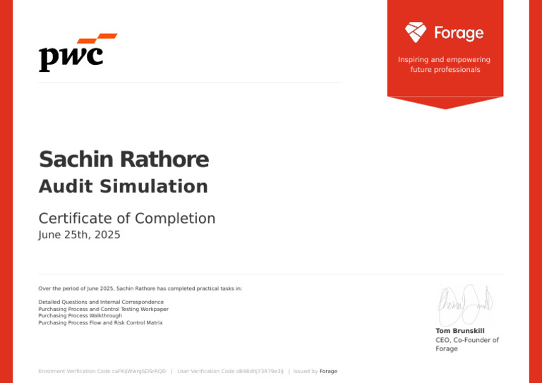 PWC Auditing Certificate | PDF