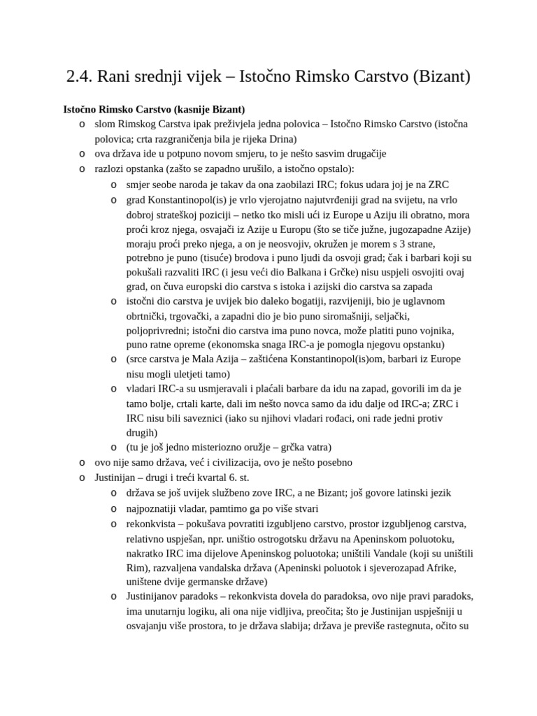 2.4. Rani Srednji Vijek - Istočno Rimsko Carstvo (Bizant) | PDF