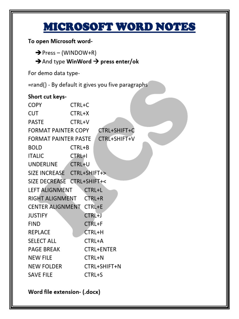 Ms Word Notes 2024 | PDF