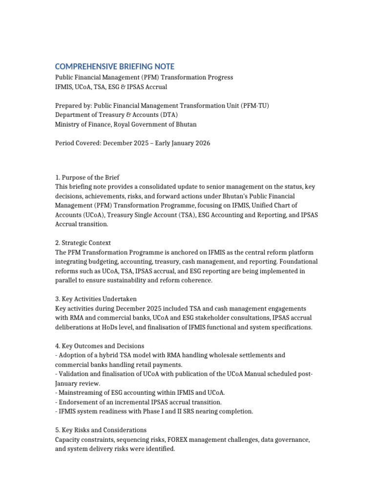 PFM Transformation Comprehensive Briefing Note | PDF