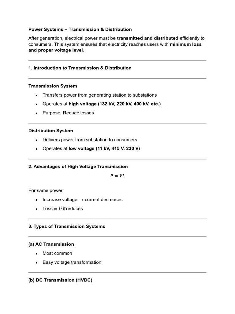 Basic Formulas of Power Systems Transmissio& Distribution | PDF