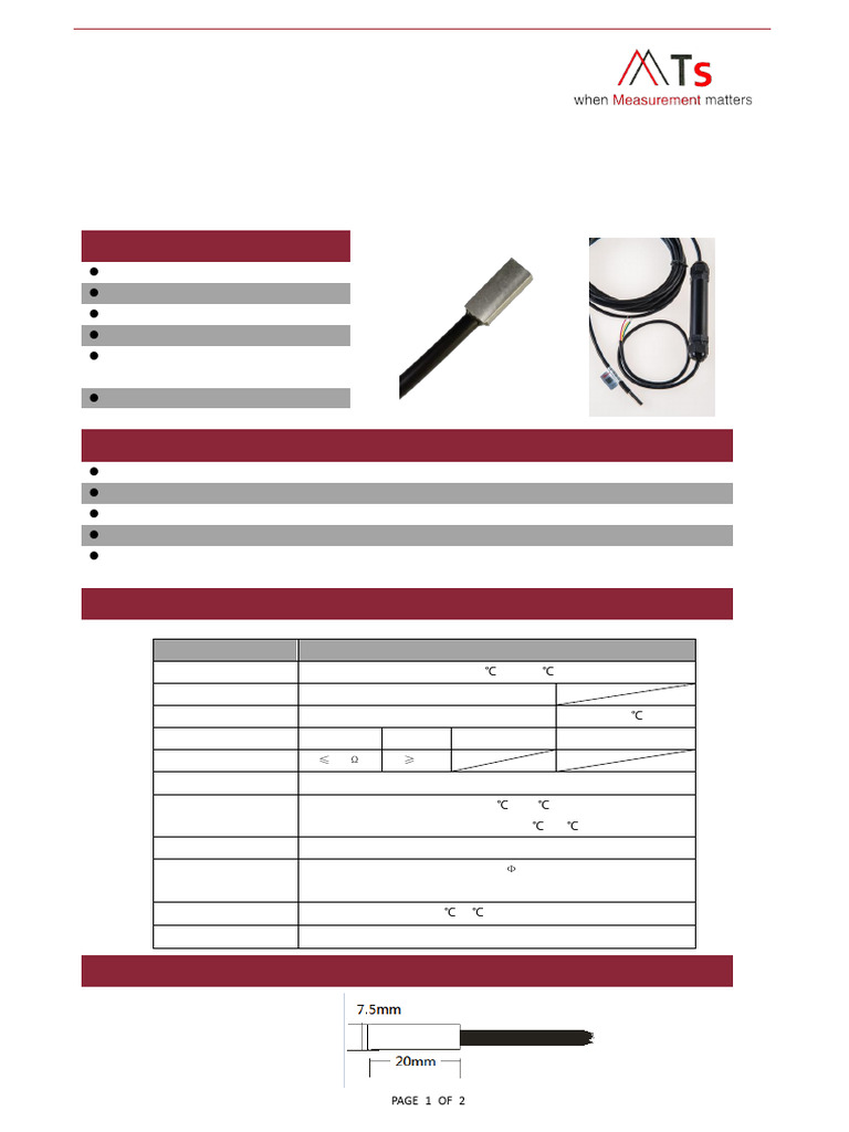 MTS220-01 Module Temperature Sensor Specification v2.0 | PDF