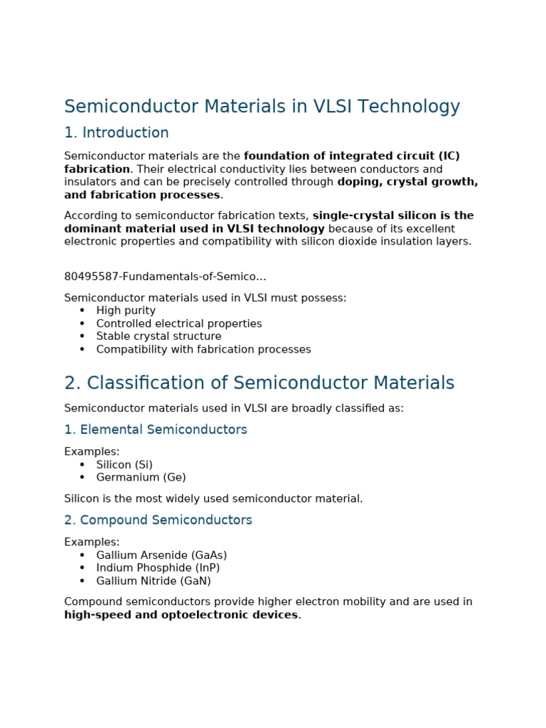 1.semiconductor Materials in VLSI | PDF | Semiconductors | Gallium Arsenide