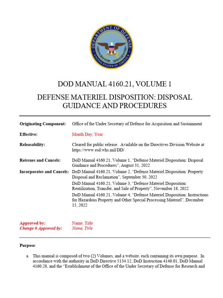 DoDM 4160.21 Volume 1 | PDF