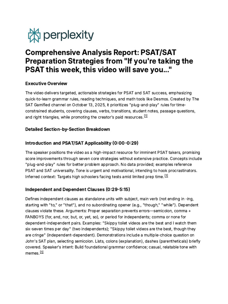 Comprehensive Analysis Report - PSAT - SAT Preparatio | PDF