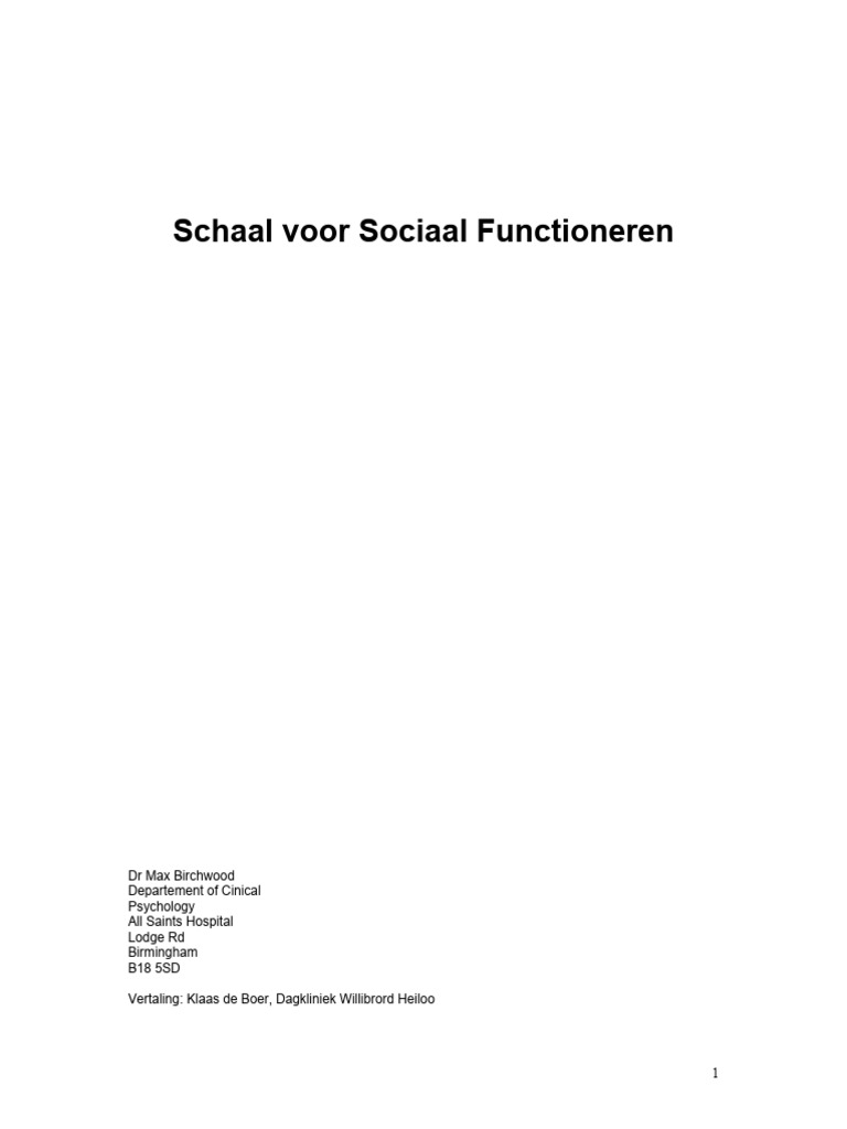 (SFS) - Sociaal Functioneren Schaal | PDF
