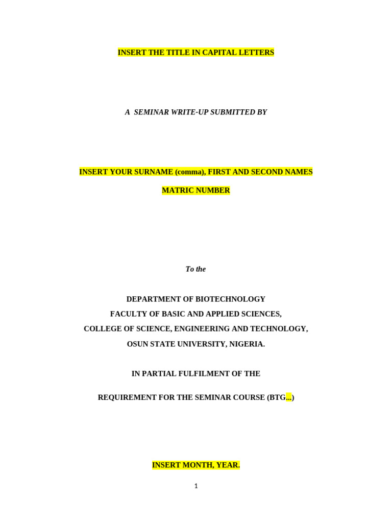 YES Sample For Seminar Write Up Biotech Dept - YES | PDF