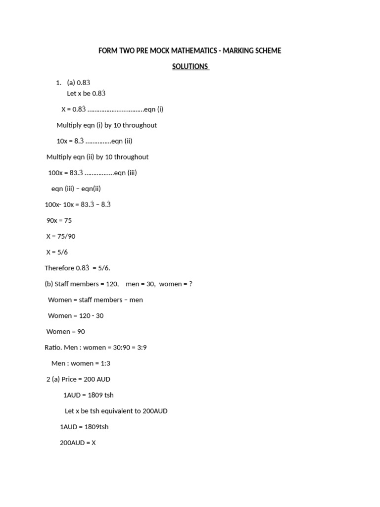 Maths F2 Marking Scheme | PDF