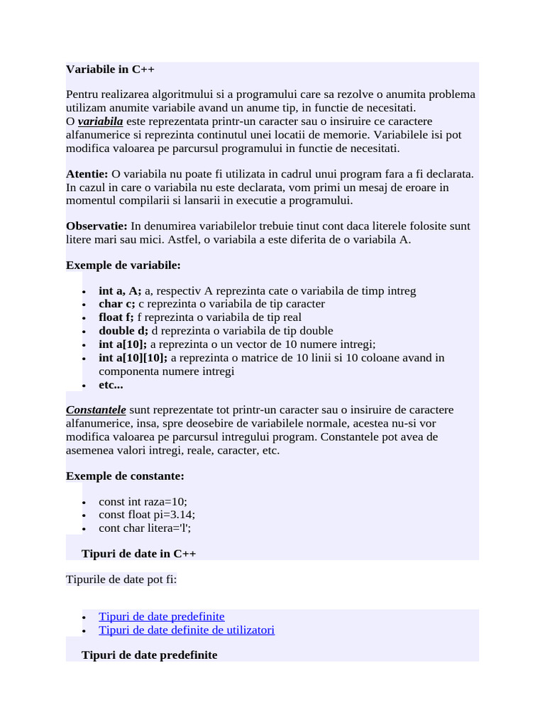 Variabile in C | PDF