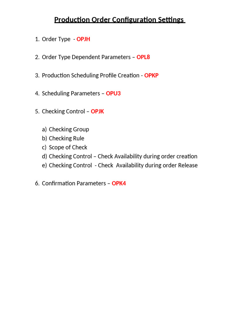 Production Order Configuration | PDF