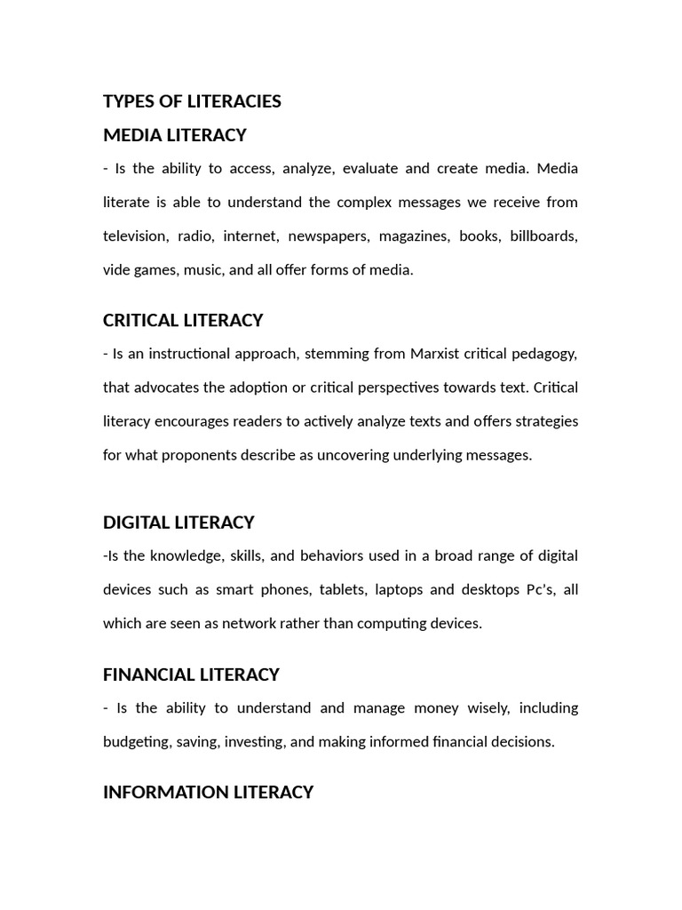 Types of Literacies | PDF