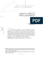 Revista Latinoamericana de Psicopatologia Fundamental - Urgência Subjetiva e Clínica Psicanalítica