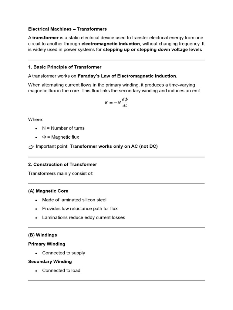 Basic Formulas of Transformer | PDF