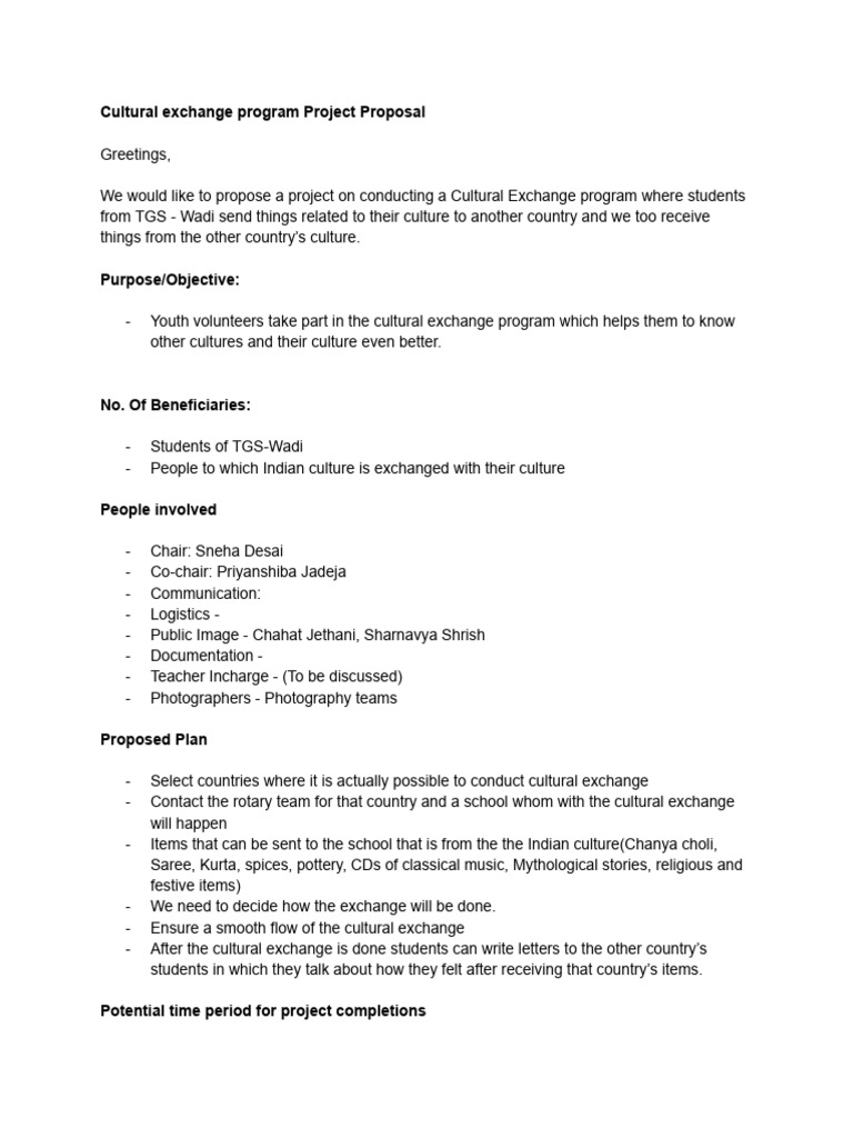 Cultural Exchange Program - Project Proposal | PDF