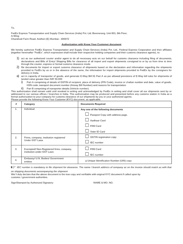 Fedex Authorization Letter | PDF