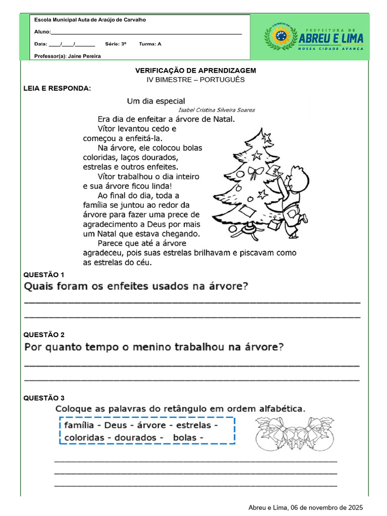 Livya e Levy Provas IV Unid - 3 Ano A | PDF