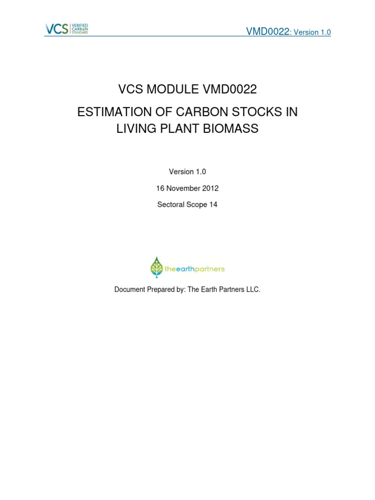 VMD0022 Estimation of Carbon Stocks in Living Plant Biomass v1.0 | PDF ...