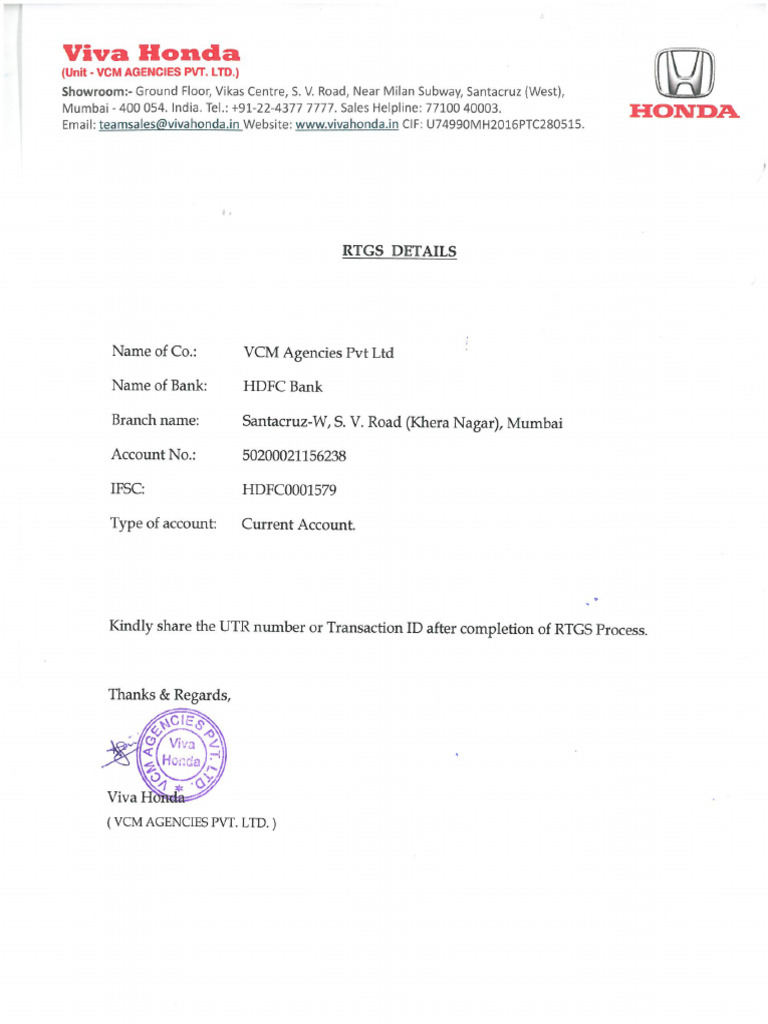 New Rtgs Detail HDFC Bank | PDF